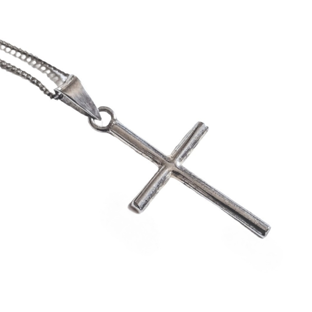 Vintage 925 Sterling Silver Dainty Religious Cross Pendant Necklace Chain